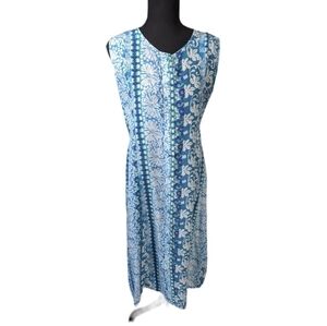 Bohemian Anglia summer silk dress vintage sheath dress in blue and green size XL